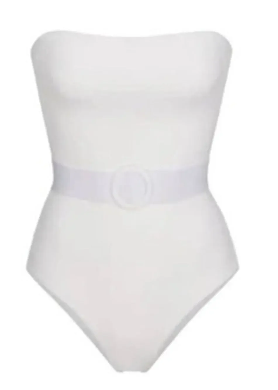SKIMS Sculpting Swim Strapless One Piece Swimsuit Belted Marble White NWT 4X